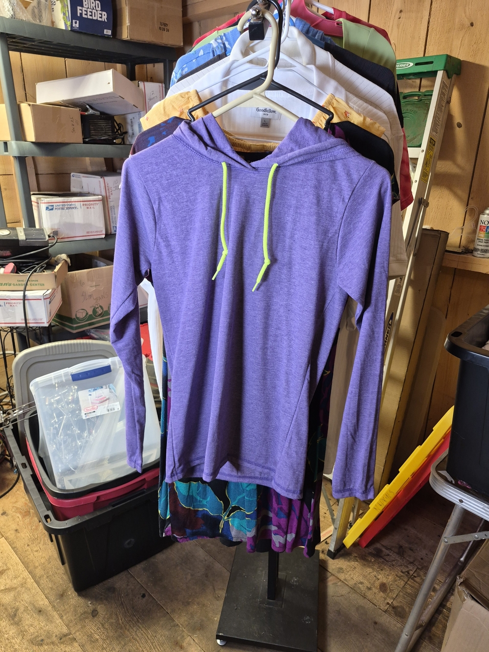 Anvil Purple Hooded Sweatshirt with Neon Yellow Drawstrings Bin 55